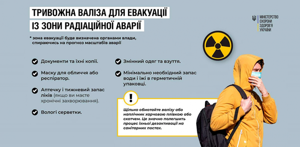 Тривожна валіза для евакуації із зони радіаційної аварії: що варто обов&rsquo;язково взяти