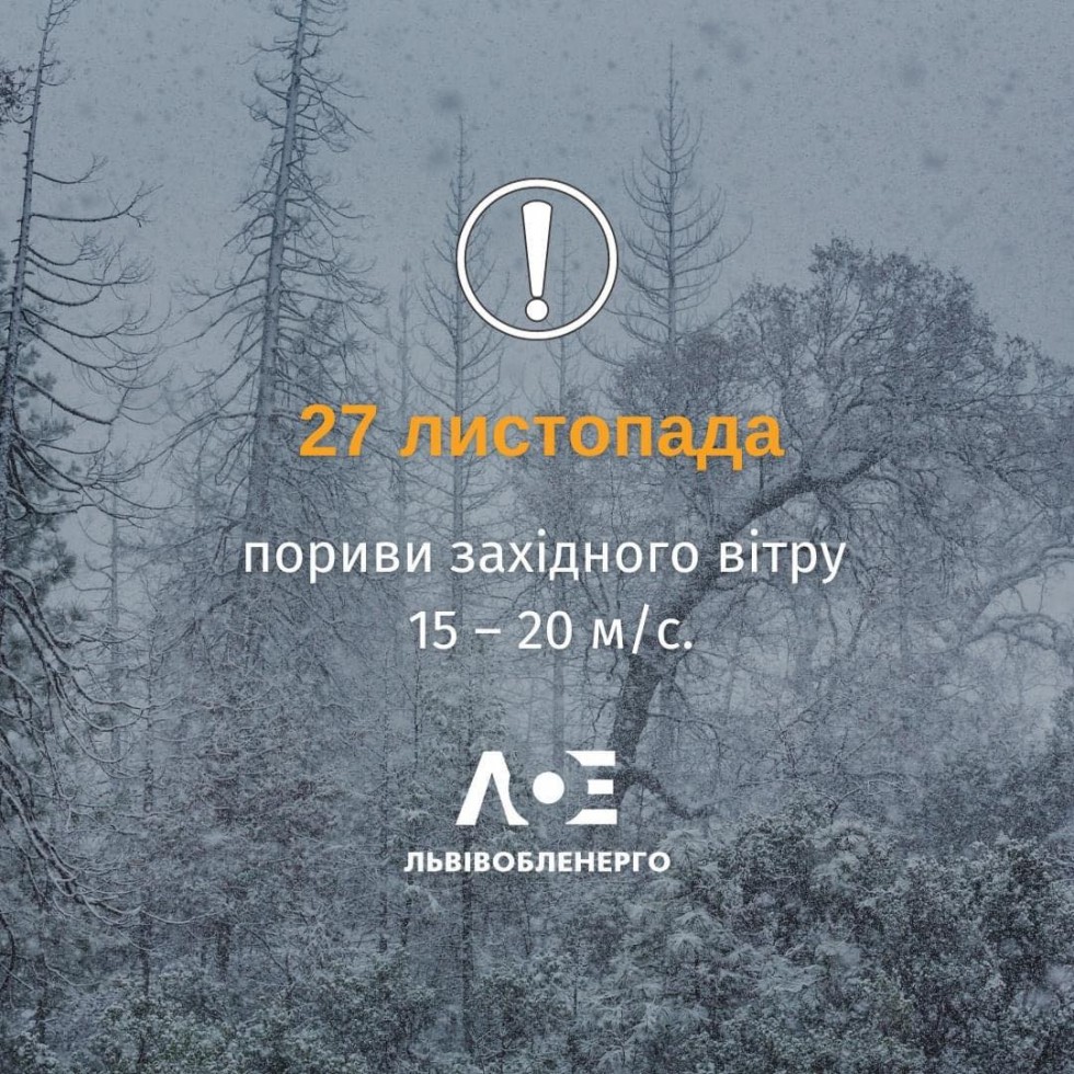Пориви західного вітру 15-20 м/с очікуються сьогодні у Львівській області