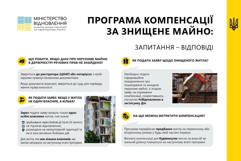 Як подати заяву, якщо житло знищене через російську агресію? На що можна використати компенсацію? Як подати заяву, якщо у житла не один власник, а кілька?