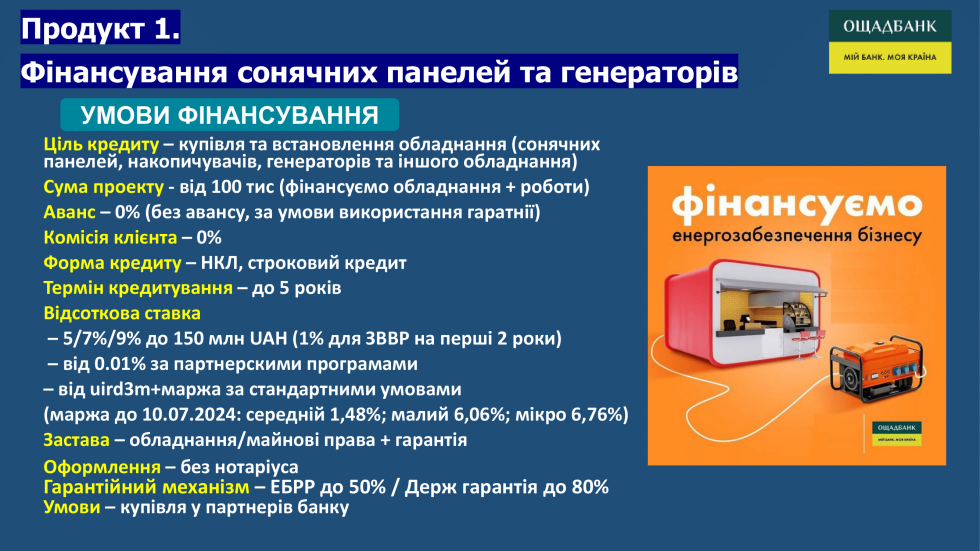 Для середнього та великого бізнесу пропонують пільгові кредити на закупівлю енергообладнання