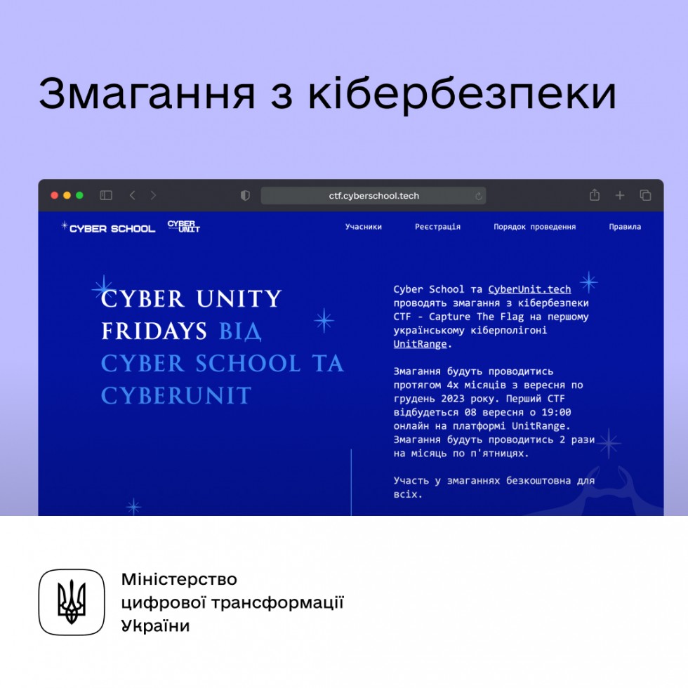 Захищайте державу в кіберпросторі. Cyber School та Cyber Unit Technologies проводять змагання